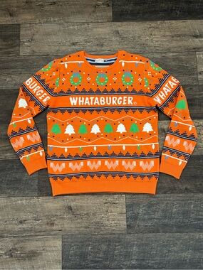 Whataburger Men's Holiday Ugly Christmas Sweater Size XL Orange Long Sleeve
